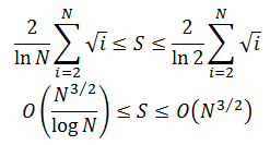 O(N^3/2/logN) <= S <= O(N^3/2)